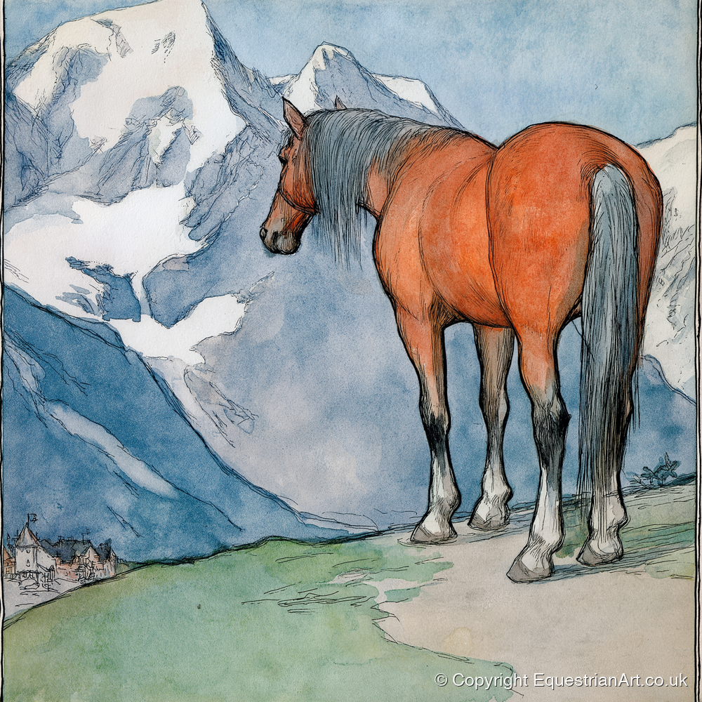 The Mountain Sentinel - horse landscape art print and canvas by Geoffrey Talbot A.I