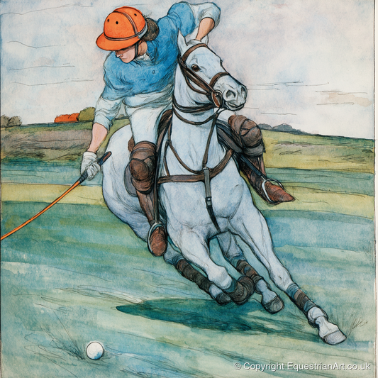 The Nearside Strike - polo horse art print and canvas by Geoffrey Talbot A.I