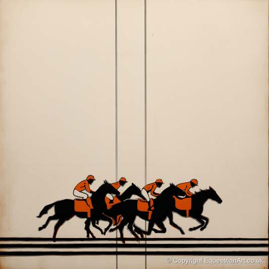 The Orange Silks - racing horse art print and canvas by Barnaby West A.I