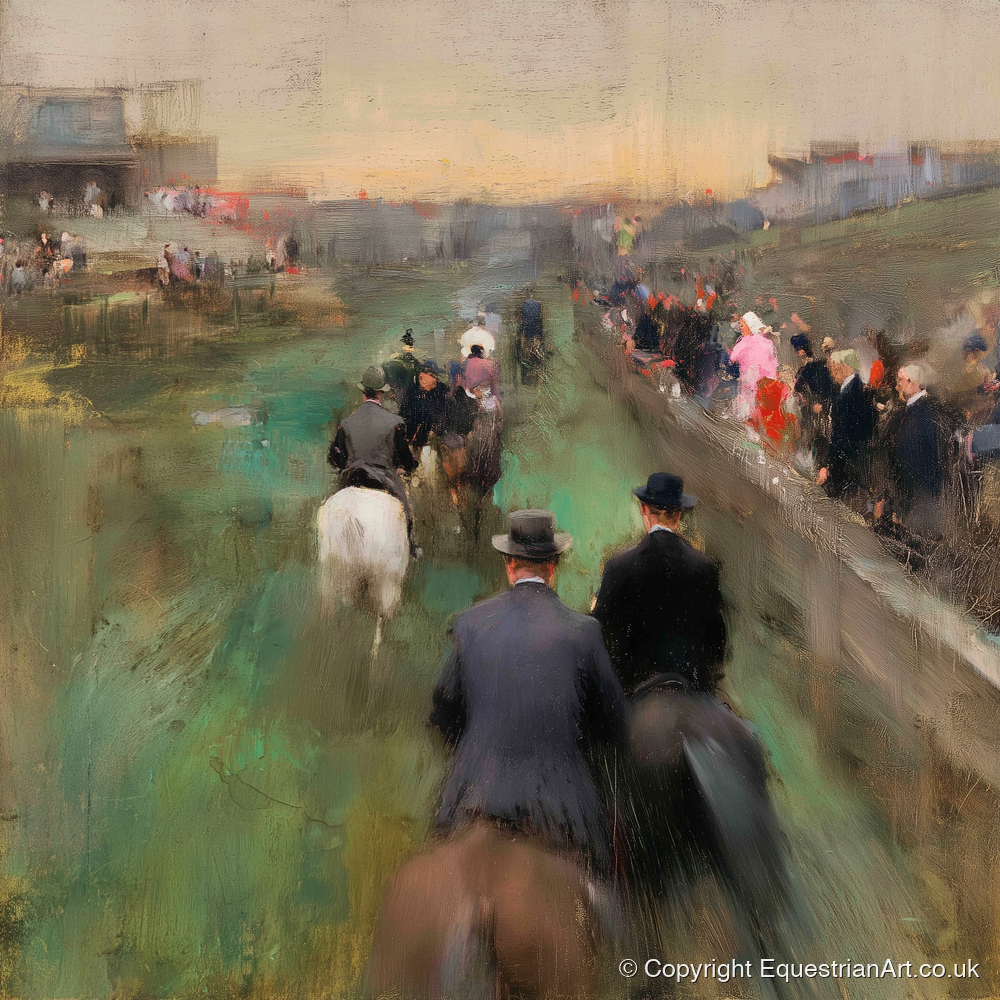 The Paddock Procession - racing horse art print and canvas by Nathaniel Reed A.I