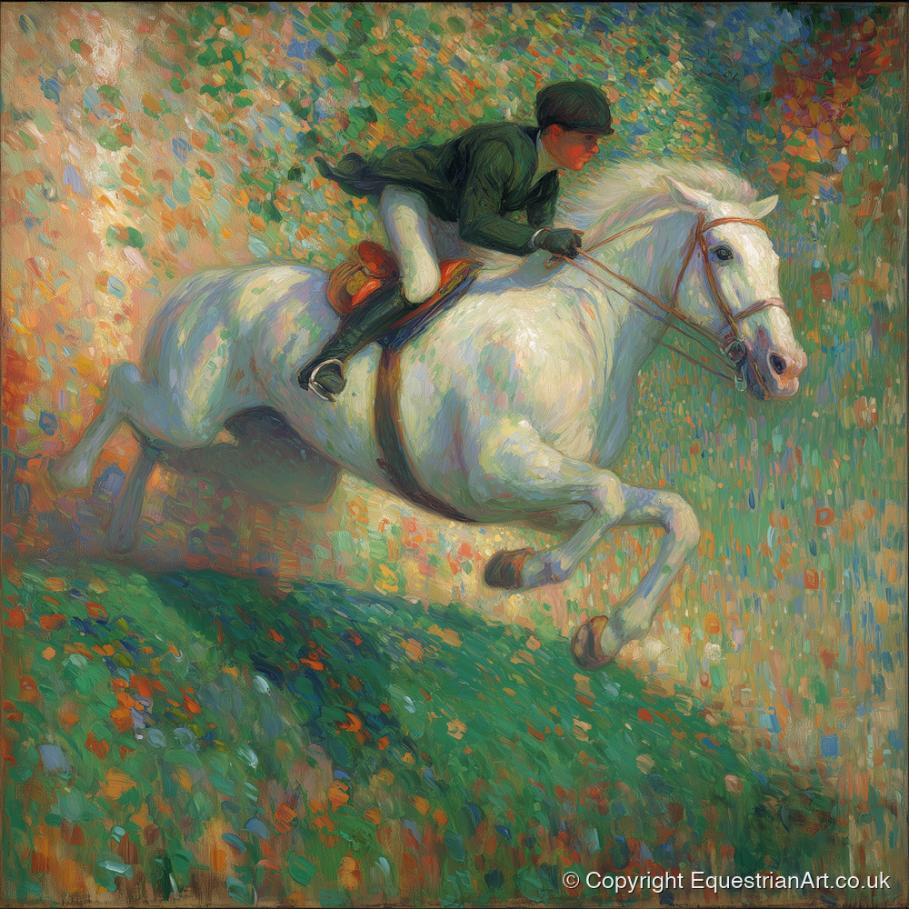 The Painted Leap - show jumping horse art print and canvas by Ambrose Keating A.I
