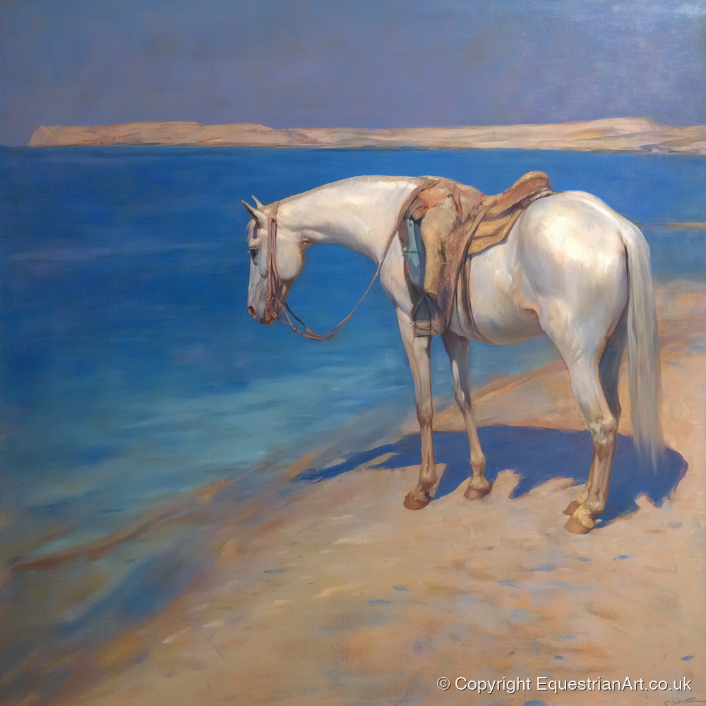 The Patient Grey - horse landscape art print and canvas by Alistair Rhodes A.I