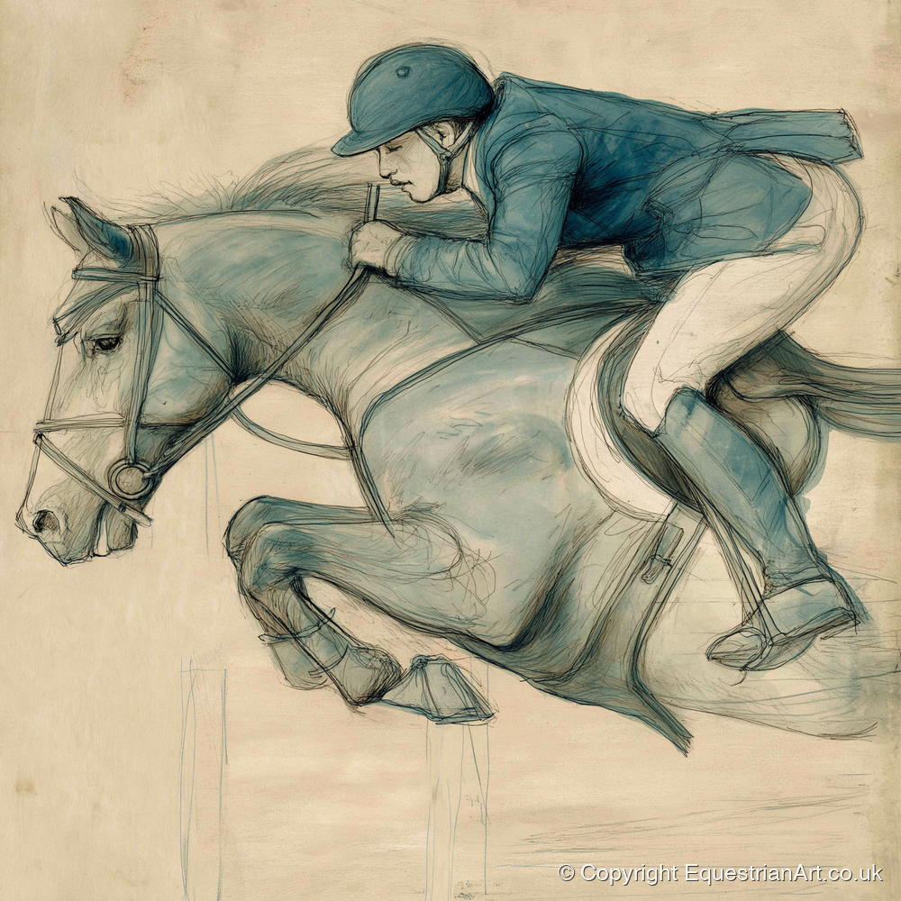 The Perfect Arc - show jumping horse art print and canvas by Clara Pemberton A.I