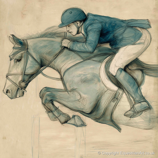 The Perfect Arc - show jumping horse art print and canvas by Clara Pemberton A.I