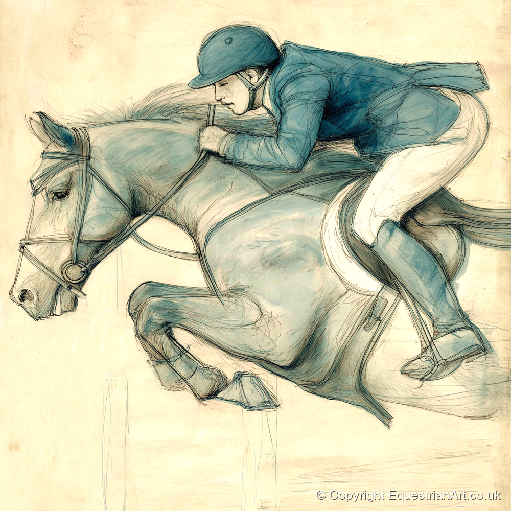 The Perfect Arc - show jumping horse art print and canvas by Clara Pemberton A.I
