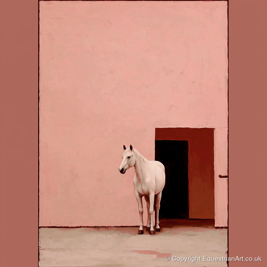 The Pink Courtyard - horse stable art print and canvas by Catherine Mercer A.I