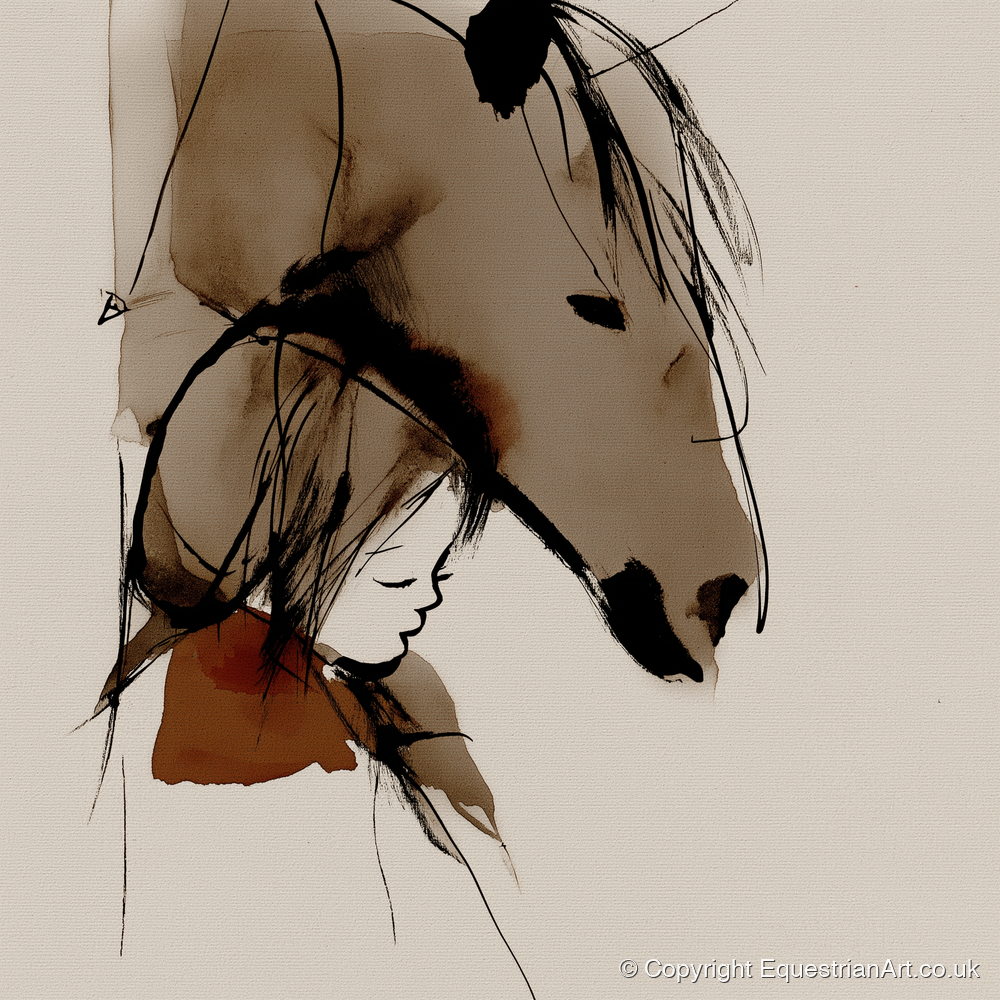 The Quiet Bond - horse & rider art print and canvas by Julian Vance A.I