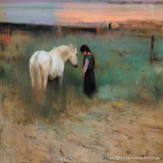 The Quiet Bond - horse & rider art print and canvas by Nathaniel Reed A.I
