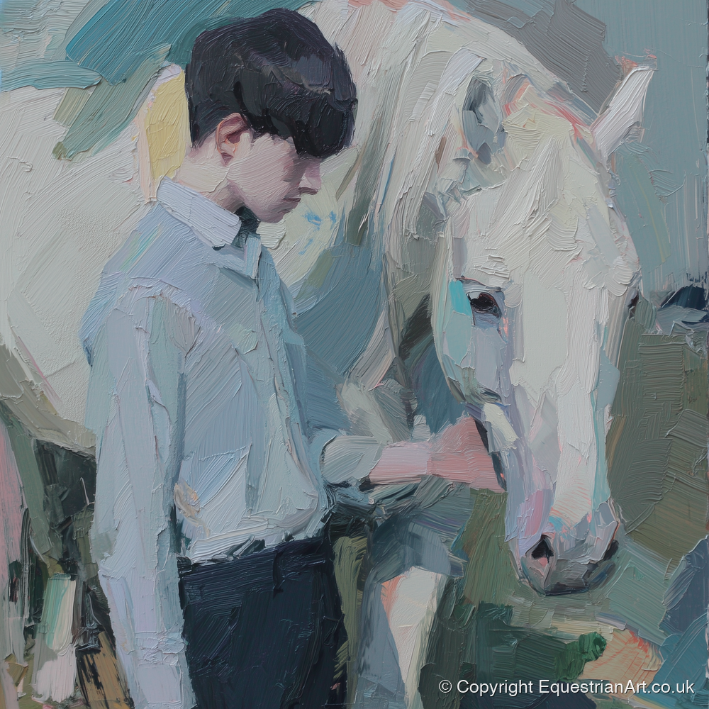 The Quiet Bond - horse & rider art print and canvas by Stella Waverly A.I