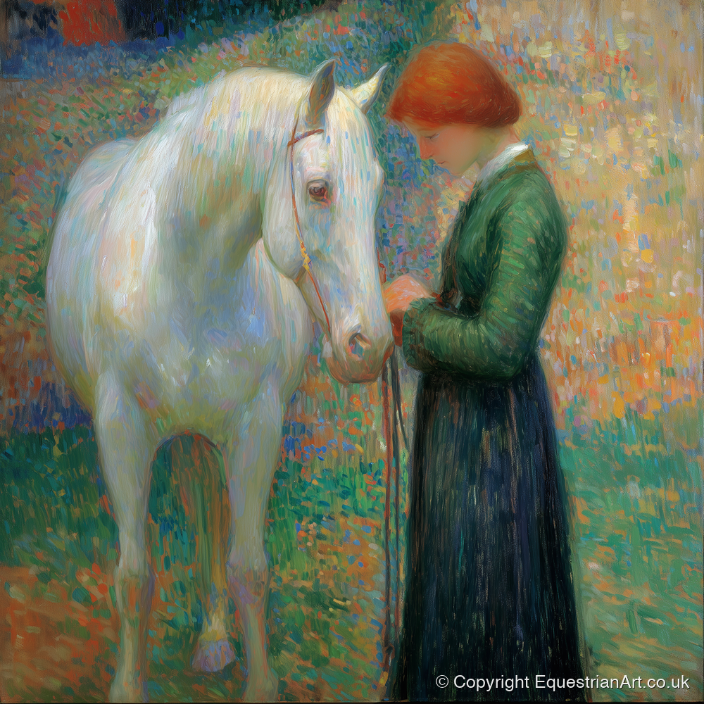 The Quiet Bond - horse & rider art print and canvas by Ambrose Keating A.I