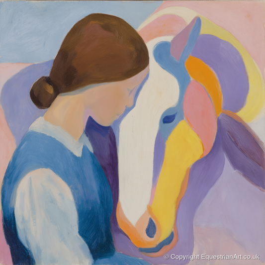 The Quiet Bond - horse & rider art print and canvas by Iris Pelham A.I