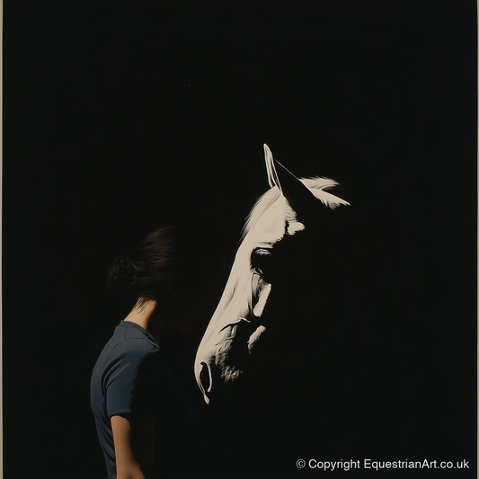 The Quiet Bond - horse & rider art print and canvas by Adelaide Calloway A.I