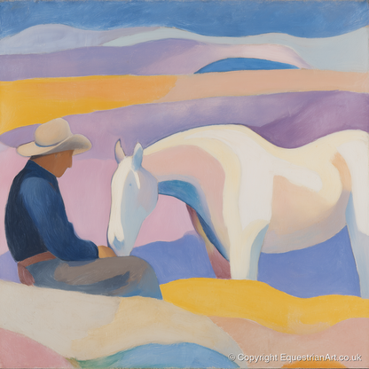 The Quiet Companion - horse & rider art print and canvas by Iris Pelham A.I