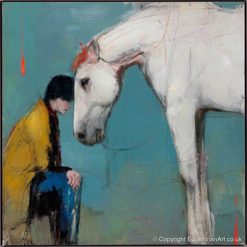 The Quiet Connection - horse & rider art print and canvas by Margot Davenport A.I