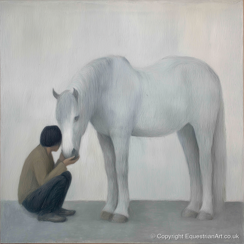 The Quiet Connection - horse & rider art print and canvas by Constance Haywood A.I
