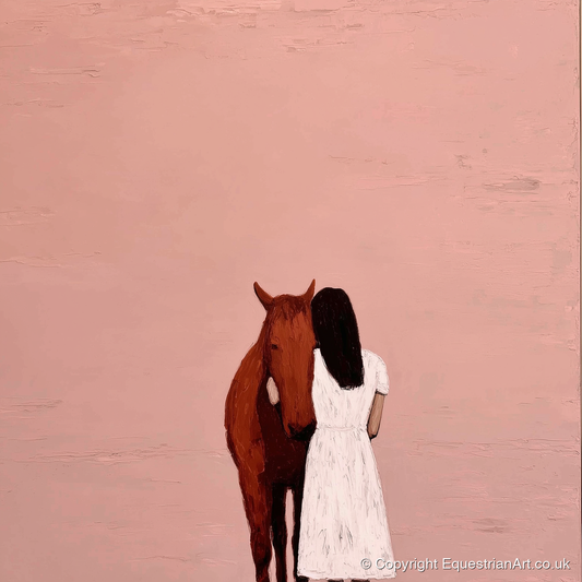 The Quiet Embrace - horse & rider art print and canvas by Catherine Mercer A.I
