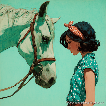 The Quiet Exchange - horse & rider art print and canvas by Declan Foley A.I