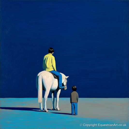 The Quiet Expanse - horse & rider art print and canvas by Malcolm Hastings A.I