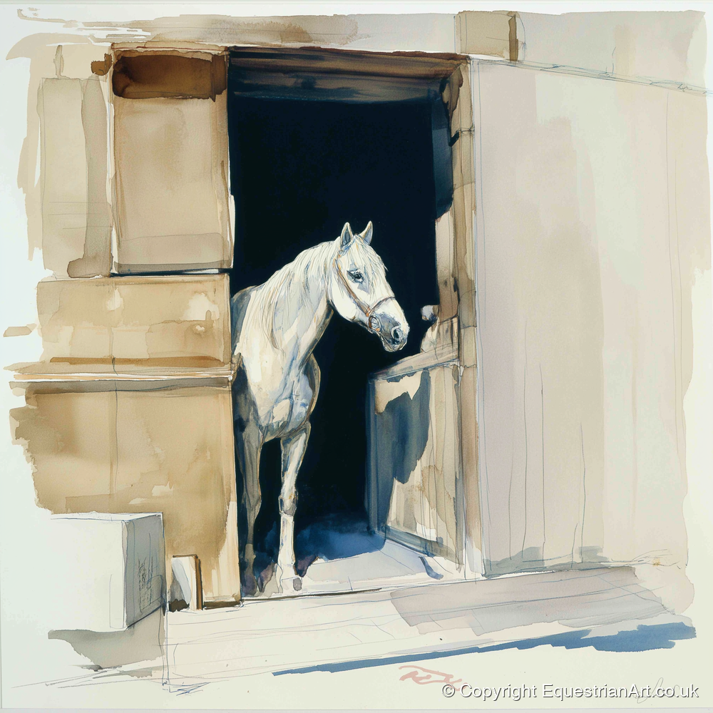 The Quiet Grey - horse stable art print and canvas by Beatrice Langley A.I