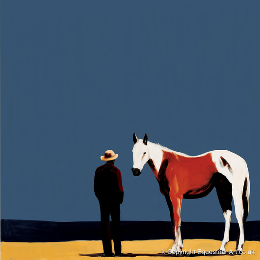 The Quiet Horizon - horse & rider art print and canvas by Vivienne Hartley A.I