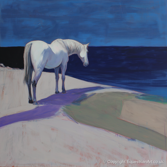 The Quiet Horizon - horse landscape art print and canvas by Marcus Vane A.I
