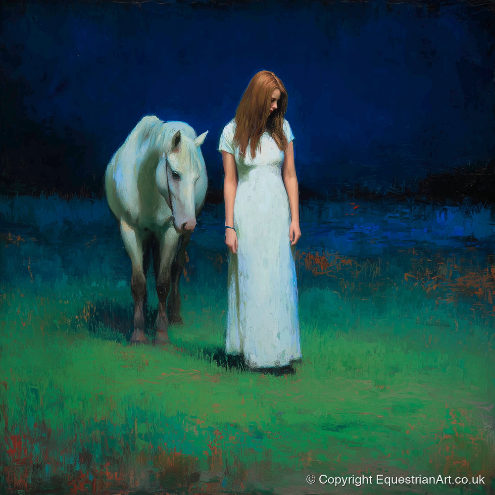 The Quiet Hour - horse & rider art print and canvas by Raymond Shaw A.I