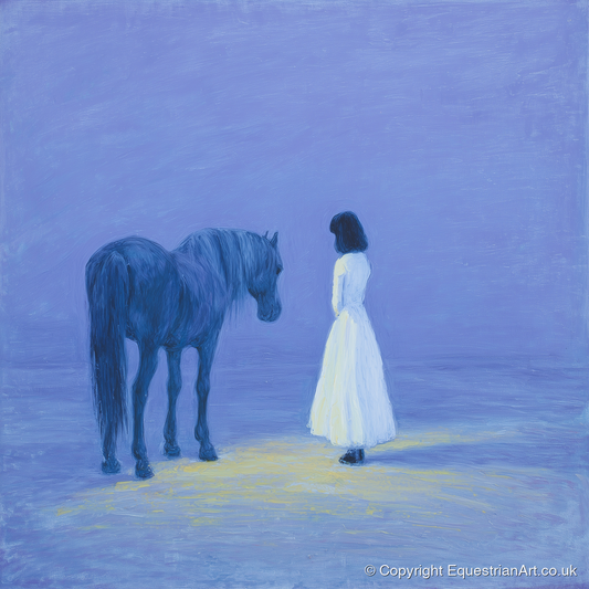 The Quiet Meeting - horse & rider art print and canvas by Marguerite de Winter A.I