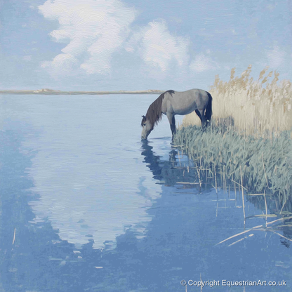 The Quiet Shallows - horse landscape art print and canvas by Oscar Pendleton A.I