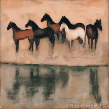 The Quiet Shallows - wild horses art print and canvas by Arabella Knight A.I
