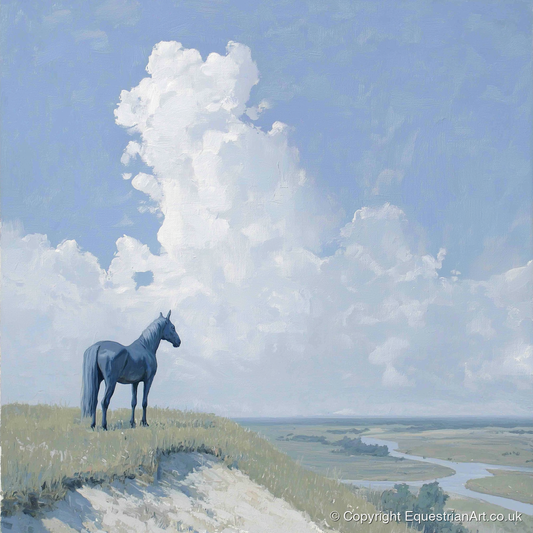 The Quiet Vantage - horse landscape art print and canvas by Oscar Pendleton A.I
