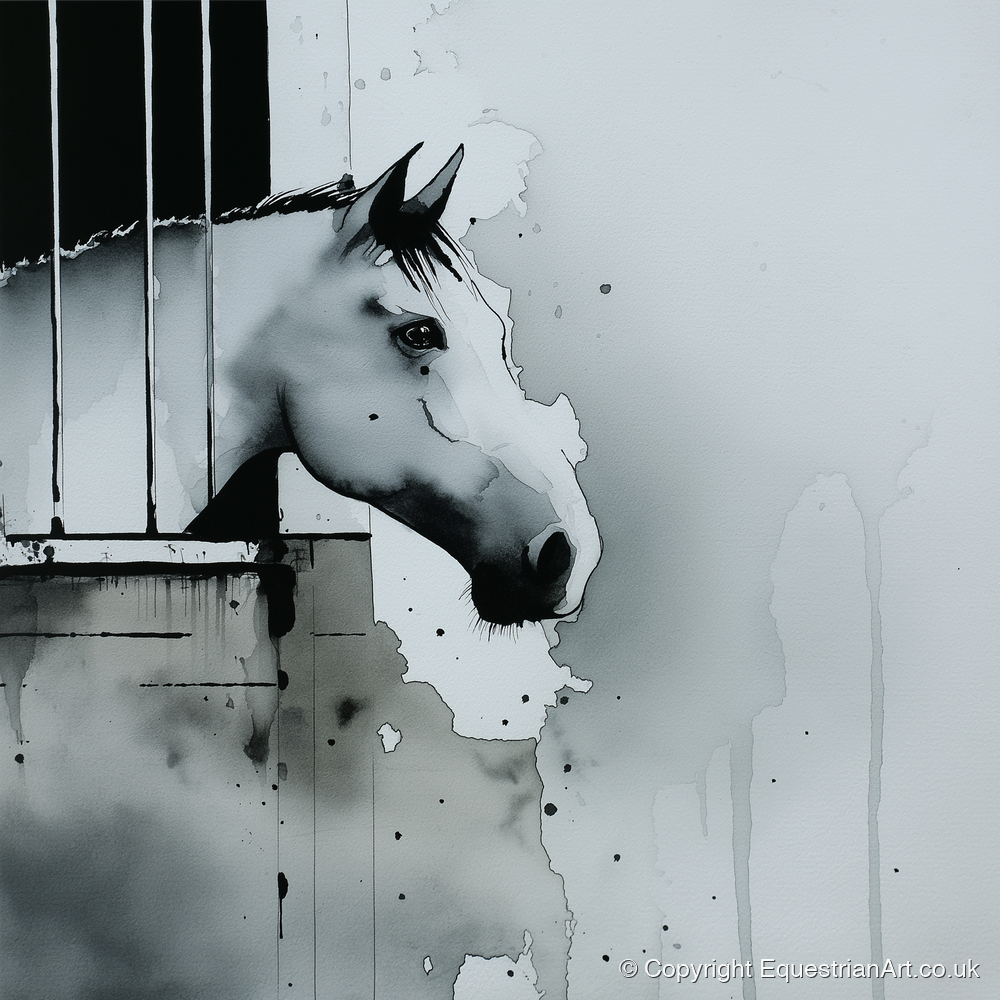 The Quiet Watcher - horse stable art print and canvas by Adrian Frost A.I