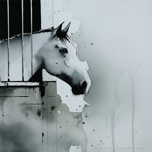 The Quiet Watcher - horse stable art print and canvas by Adrian Frost A.I