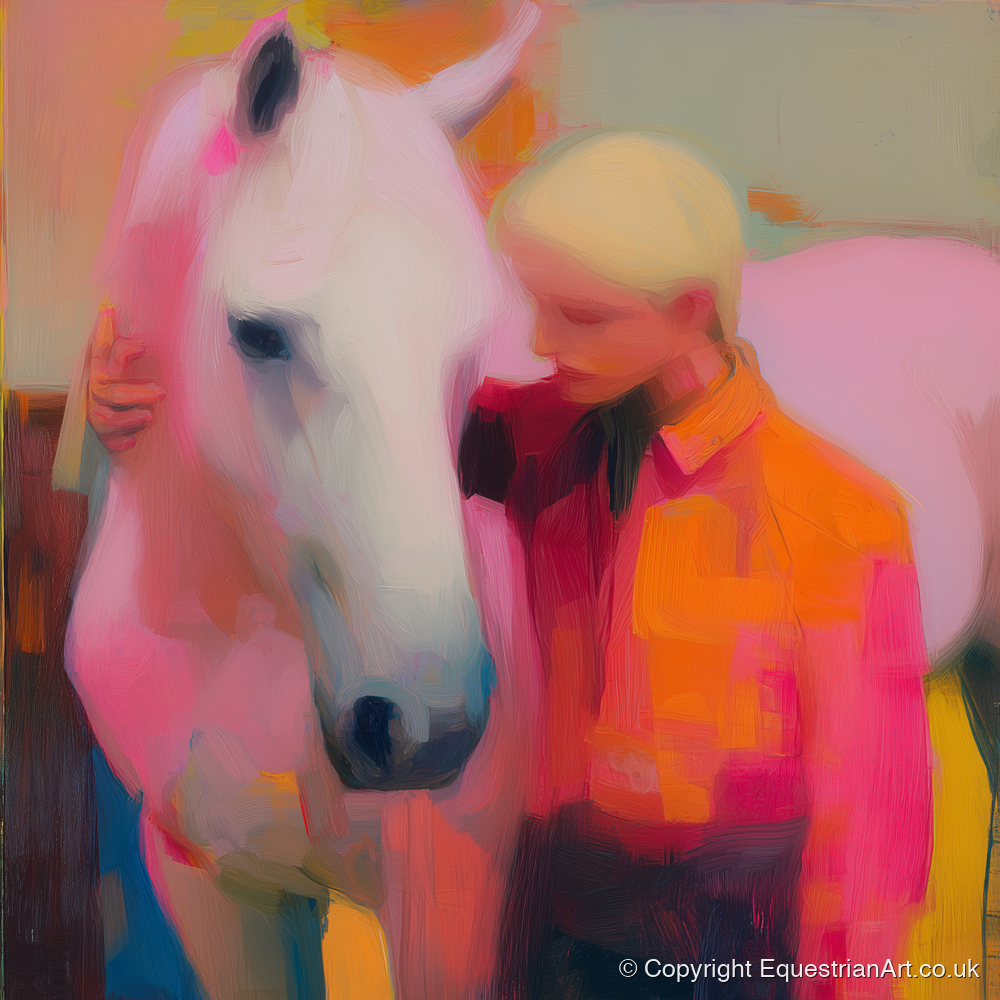 The Radiant Embrace - horse & rider art print and canvas by Rosalind Pierce A.I