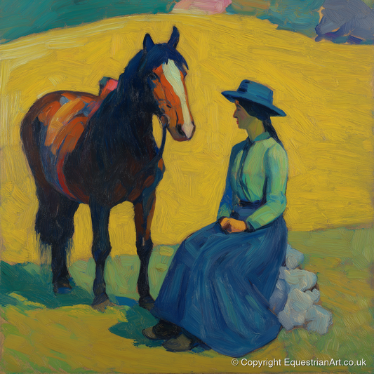 The Radiant Exchange - horse & rider art print and canvas by Rowan Sinclair A.I