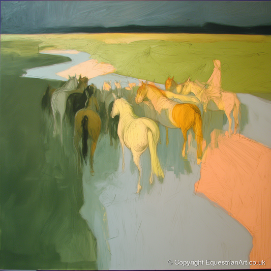 The River Crossing - horse landscape art print and canvas by Emerson Grey A.I