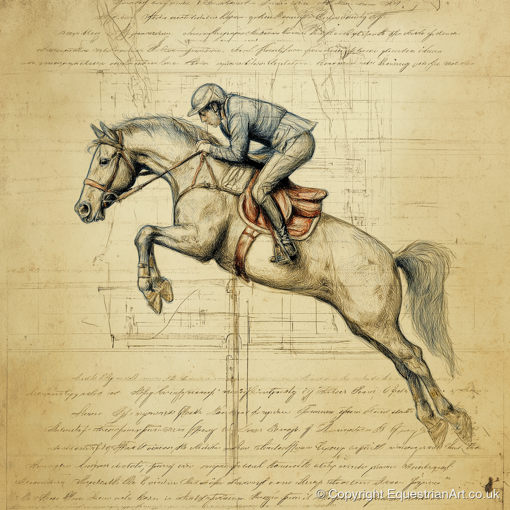 The Scholar's Jump - show jumping horse art print and canvas by Albert Loxley A.I