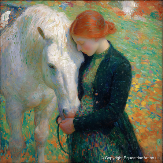 The Serene Bond - horse & rider art print and canvas by Ambrose Keating A.I