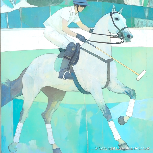 The Serene Chukka - polo horse art print and canvas by Flora Whitby A.I