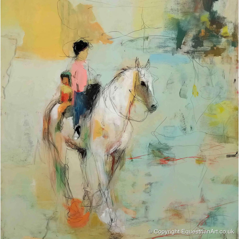 The Shared Ride - horse & rider art print and canvas by Antonia Blythe A.I