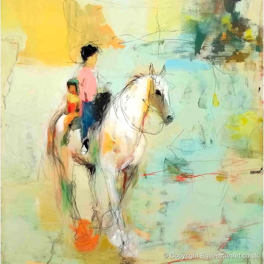 The Shared Ride - horse & rider art print and canvas by Antonia Blythe A.I