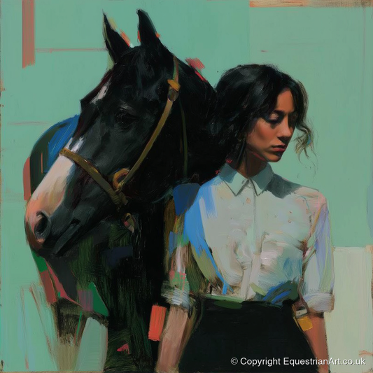 The Shared Silence - horse & rider art print and canvas by Quentin Hart A.I