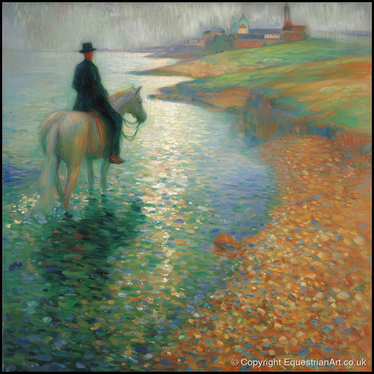 The Shimmering Shore - beach horse art print and canvas by Ambrose Keating A.I