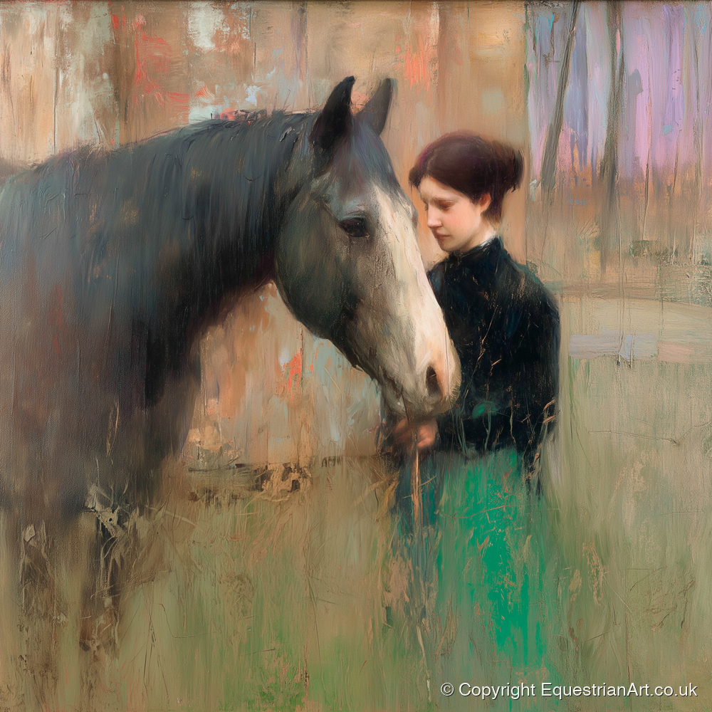 The Silent Bond - horse & rider art print and canvas by Nathaniel Reed A.I