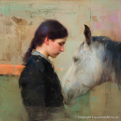The Silent Bond - horse & rider art print and canvas by Nathaniel Reed A.I