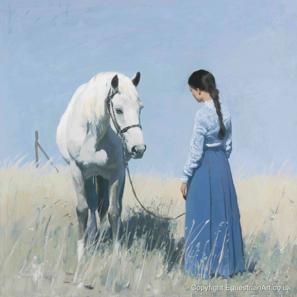 The Silent Conversation - horse & rider art print and canvas by Oscar Pendleton A.I