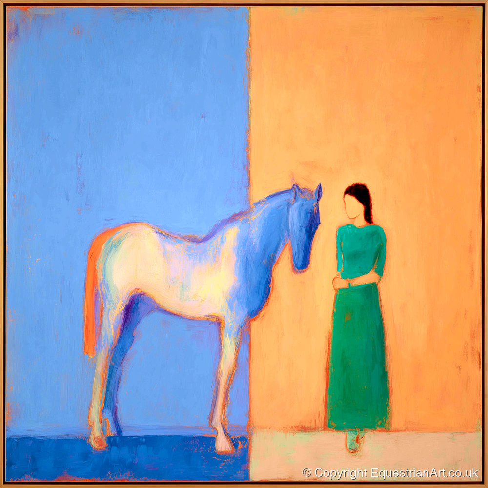 The Silent Dialogue - horse & rider art print and canvas by Lydia Thornton A.I