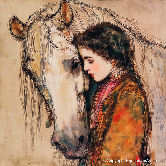 The Silent Language - horse & rider art print and canvas by Clementine Villiers A.I