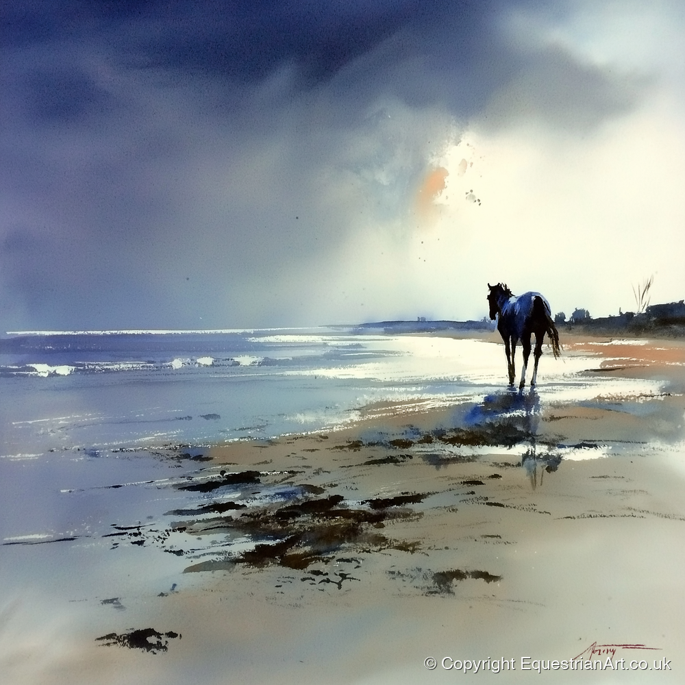 The Solitary Shoreline - horse landscape art print and canvas by Eleanor Brooks A.I