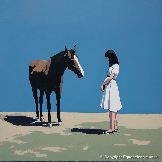 The Stillness Between Us - horse & rider art print and canvas by Preston Hale A.I