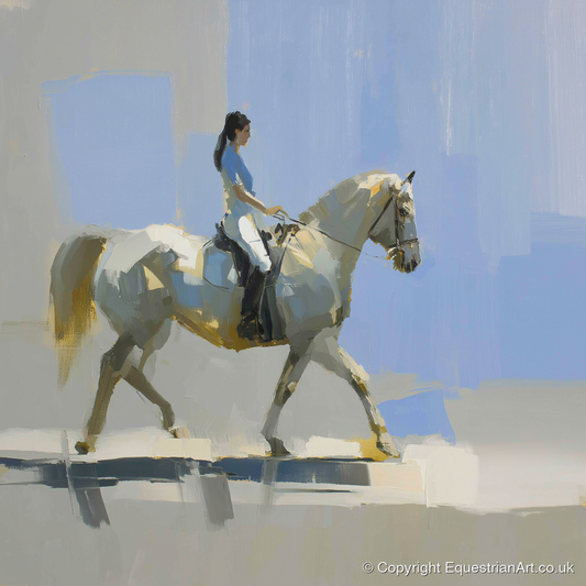The Sunlit Grey - dressage horse art print and canvas by Elias Thorne A.I